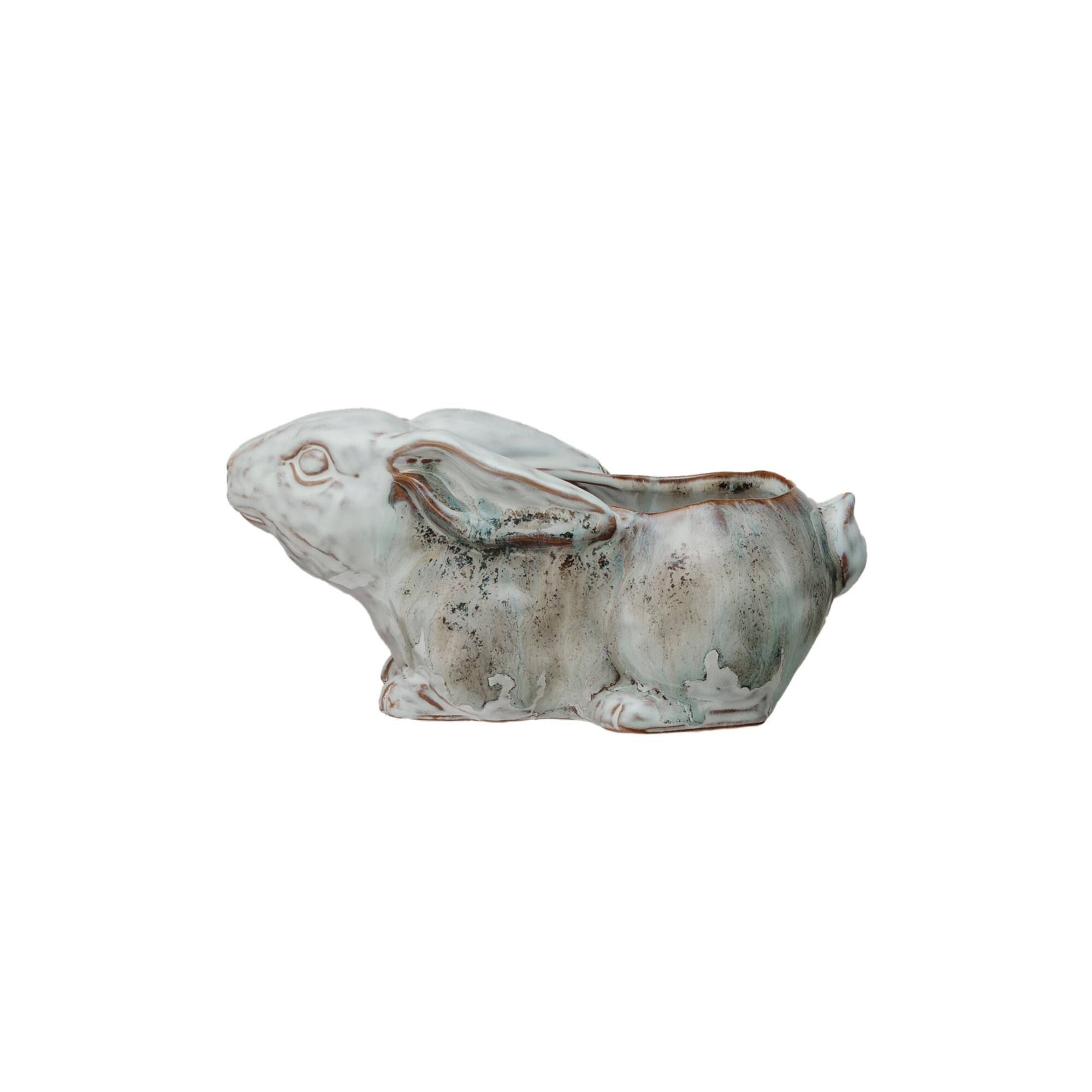 Hello Honey® 8.25" White & Marine Rabbit Stoneware Planter